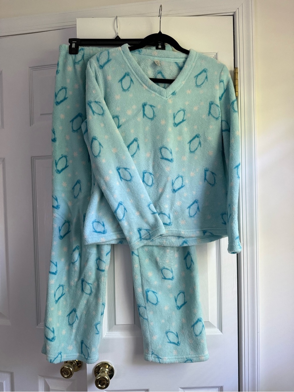 PINK Victoria's Secret Light Blue Penguin-Print Fleece Pajama Set